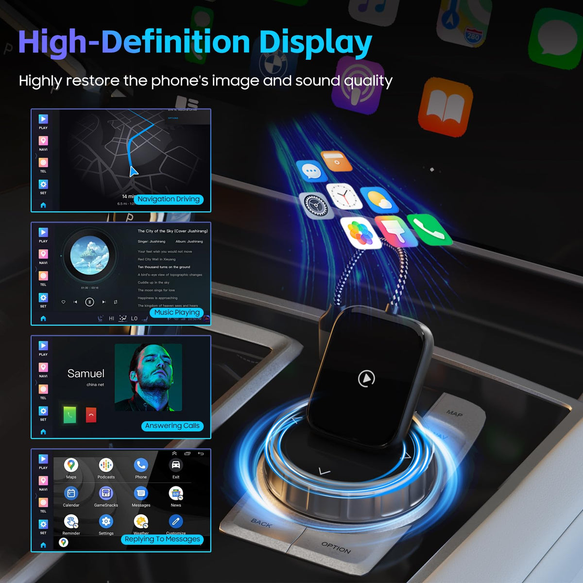 Adaptador inalámbrico CarPlay Apple iPhone Bluetooth Plug & Play con USB-A a Tipo C