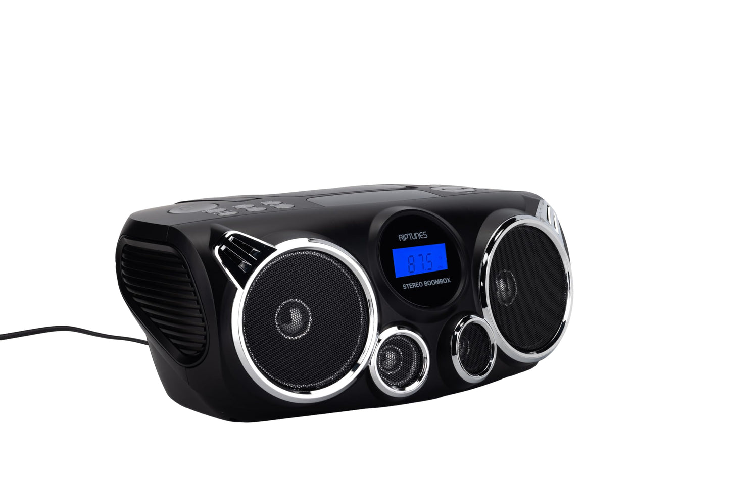 Reproductor de CD RIPTUNES Negro con Sonido Estéreo Bluetooth y Graves Mejorados