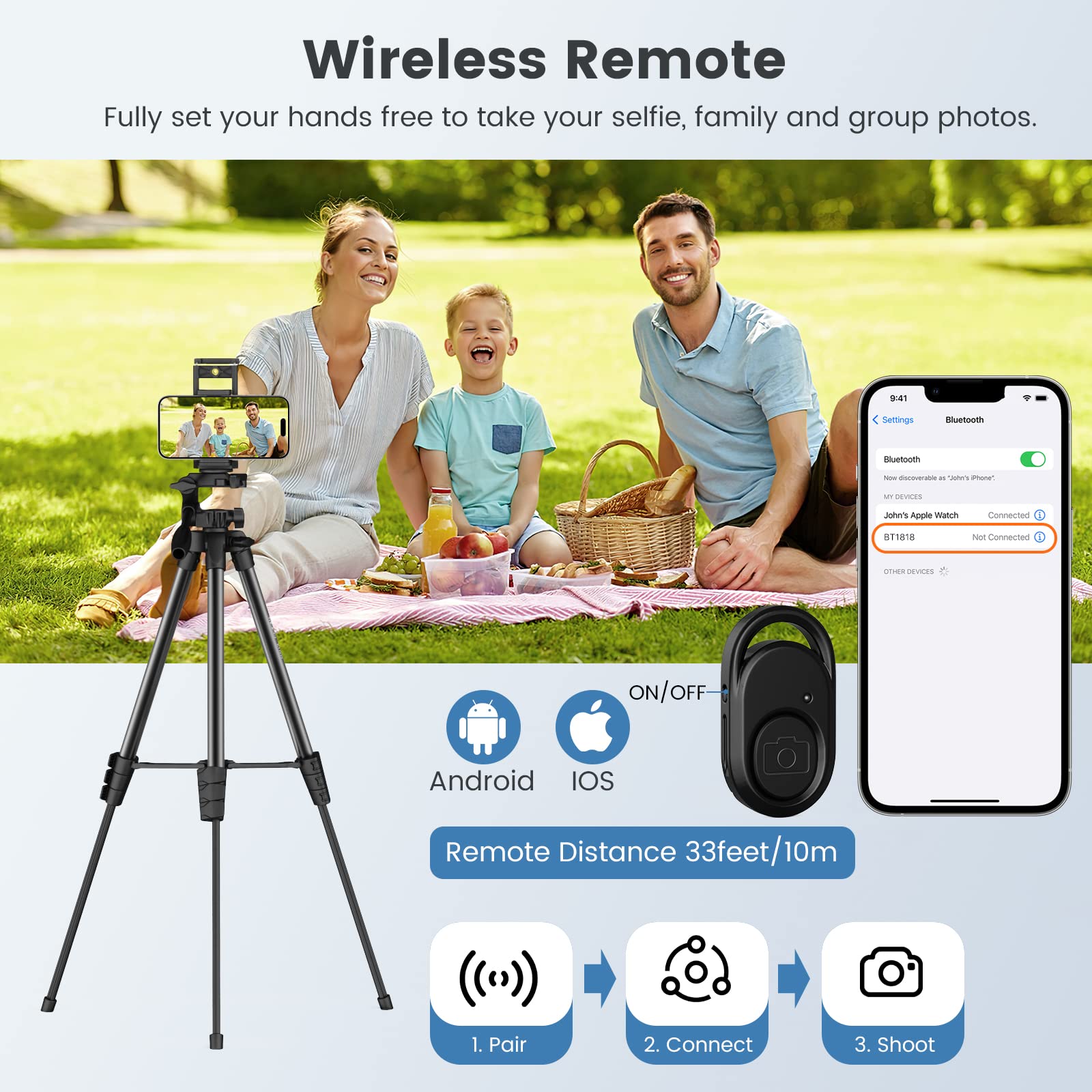 Trípode de Cámara MoKo Aluminio Ligero 60 Pulgadas con Bolsa de Transporte y Control Remoto inalámbrico