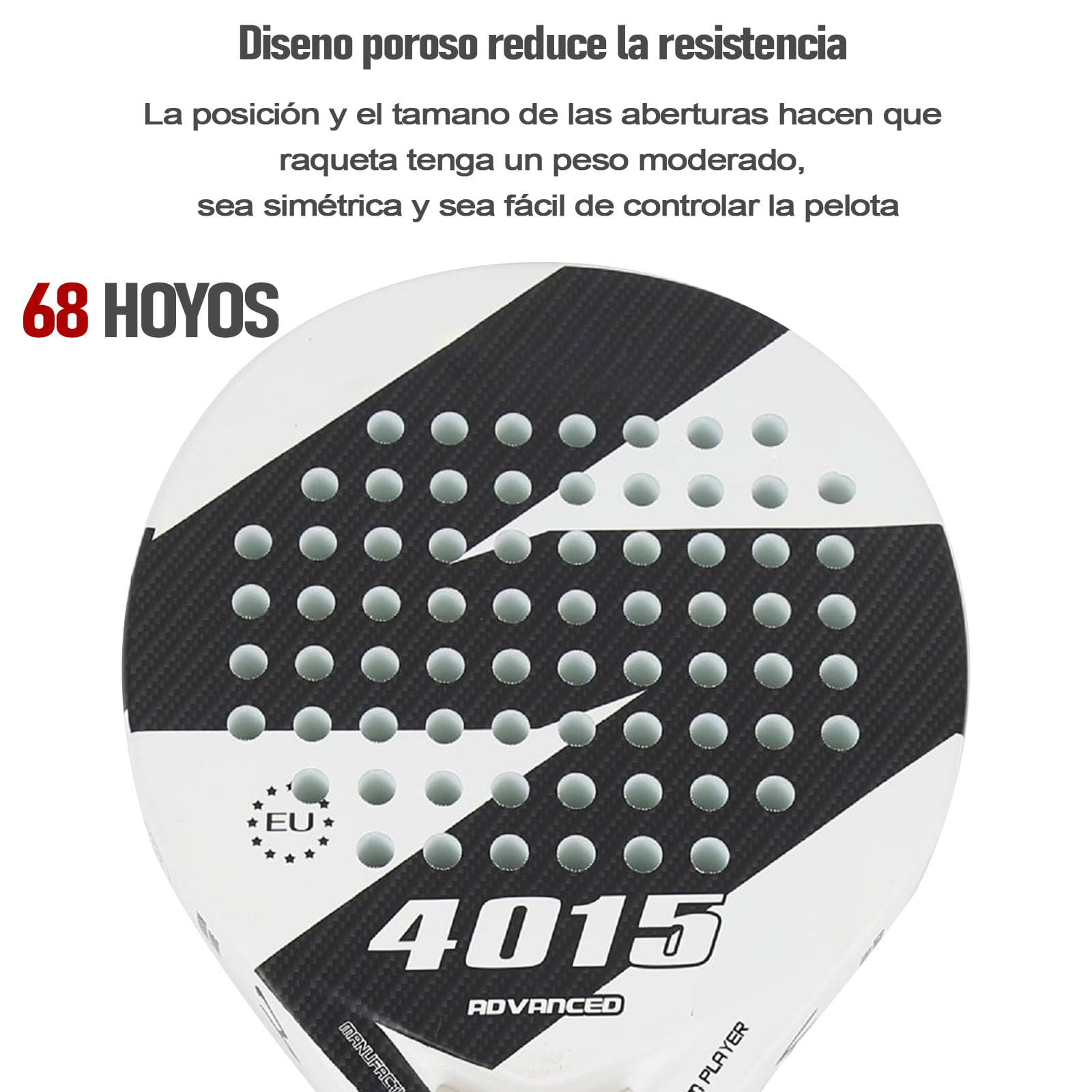 KUEIY Pala de pádel con Funda, con 3 Bolas y Grip, sándwich de Espuma EVA, Fabricada en Fibra de Carbono, Apta para Jugadores Principiantes e intermedios (Blanao)