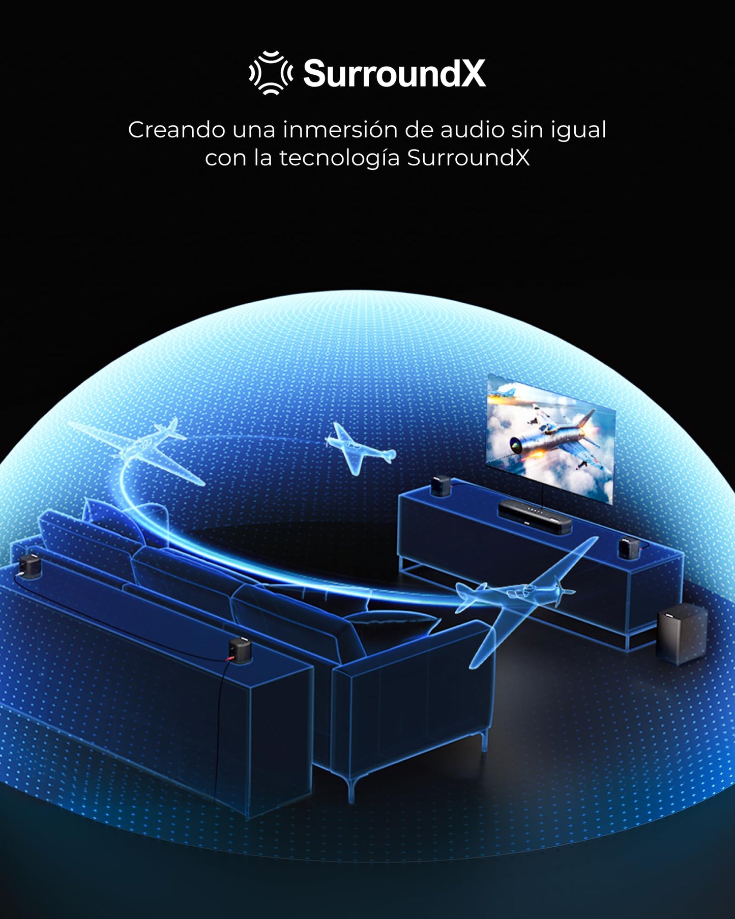 ULTIMEA 7.1CH Barra de Sonido con Dolby Atmos, Subwoofer para Teatro en Casa, Sistema de Audio Envolvente para TV con 4 Altavoces Satélite, Control por App, HDMI eARC, Aura A60