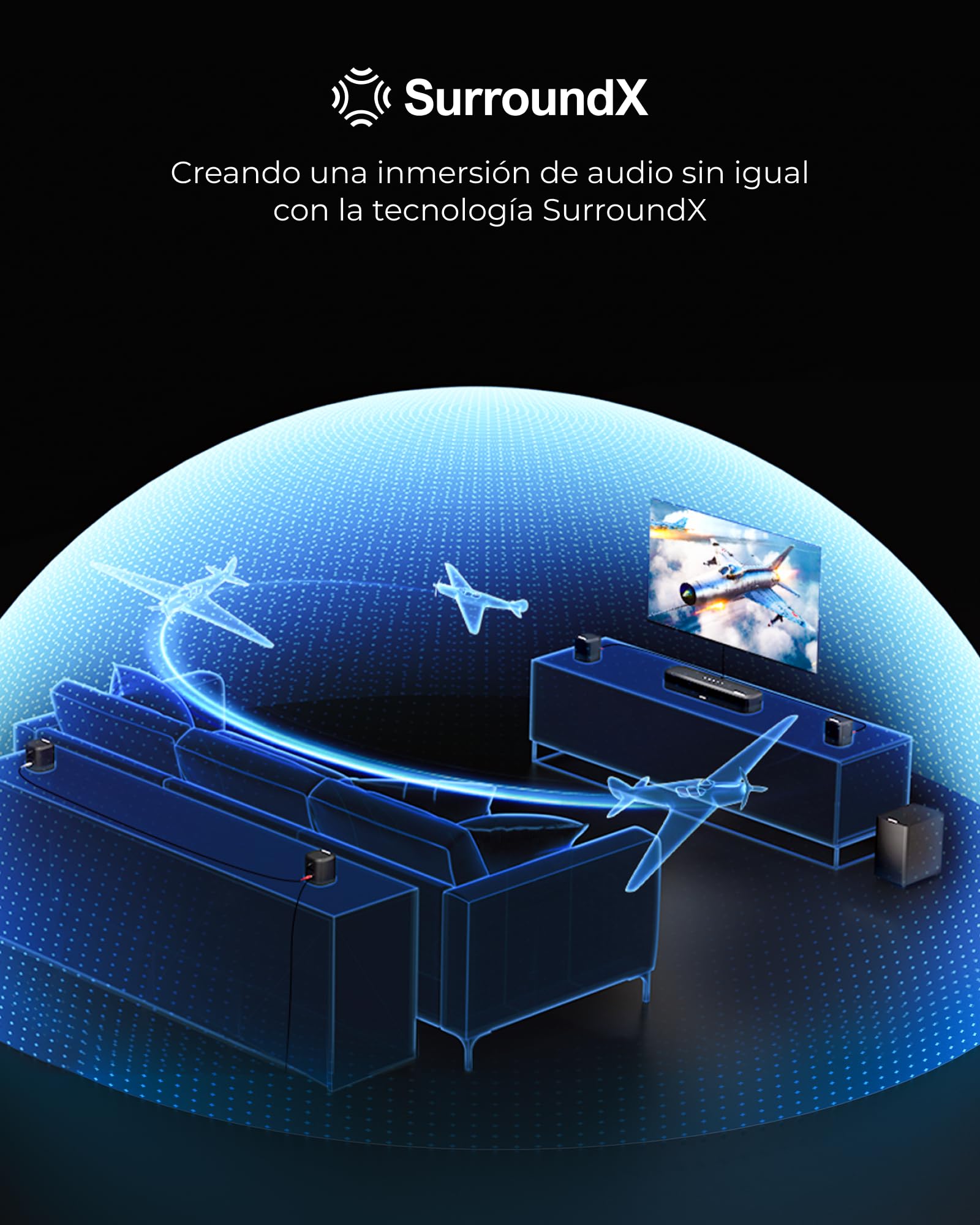 ULTIMEA 7.1CH Barra de Sonido con Dolby Atmos, Subwoofer para Teatro en Casa, Sistema de Audio Envolvente para TV con 4 Altavoces Satélite, Control por App, HDMI eARC, Aura A60