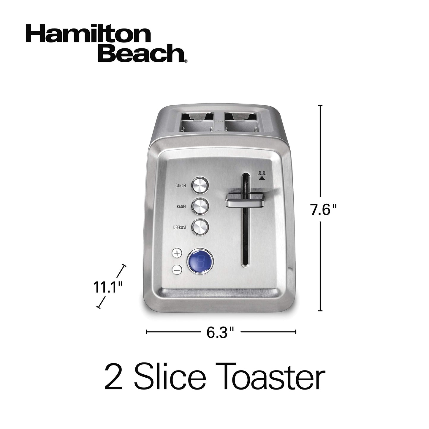 Hamilton Beach 22796 Digital 2 Slice Toaster with Bagel, Defrost & Cancel Settings Stainless Steel