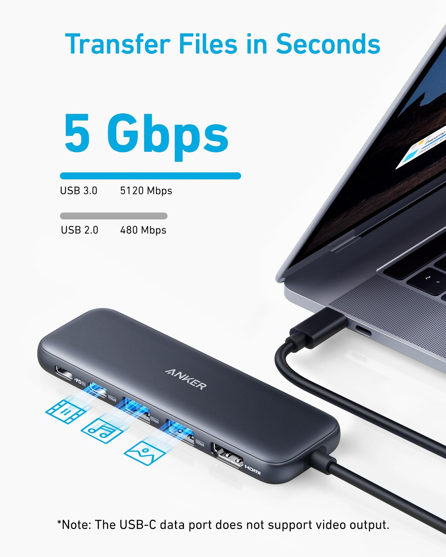Hub USB-C Anker 332 Gris con HDMI 4K y 5Gbps para MacBook Pro, MacBook Air, DELL XPS, Lenovo Thinkpad y Portátiles HP