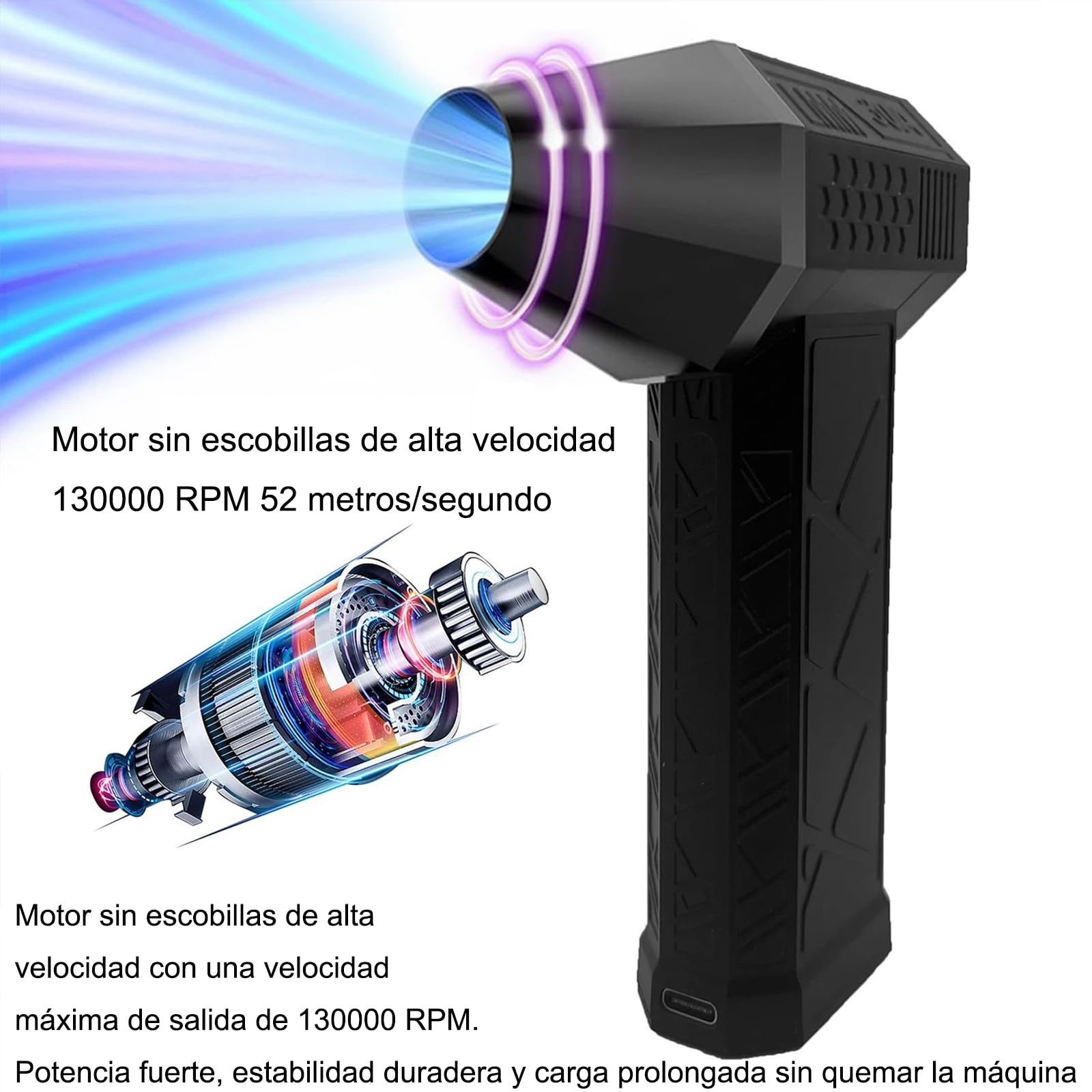 Sopladora de Aire, Sopladora de 3 Velocidades Ajustables, Soplador de Aire Recargable USB para Limpieza de Teclado, PC, Automóvil, Casa y Espacios Difíciles de Alcanzar