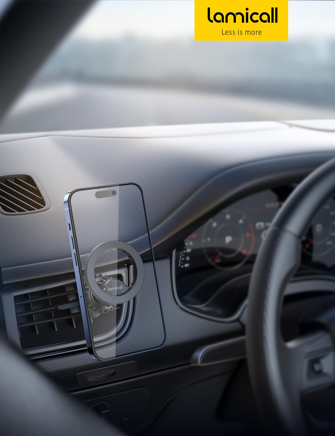 Lamicall Soporte Celular Auto mag Safe - [20 Imanes Más Potentes] Porta Celular para Auto, Base para Celular Auto, Compatible con iPhone 16 15 14 13 12 Pro MAX Series & Magsafe Funda, All Celular