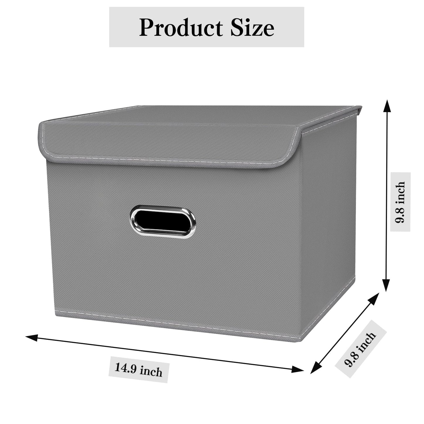 SEVENDOME Cesta organizadora plegable de tela de lino con tapa, asas de piel, divisor extraíble para el hogar, clóset (gris, 3 piezas)