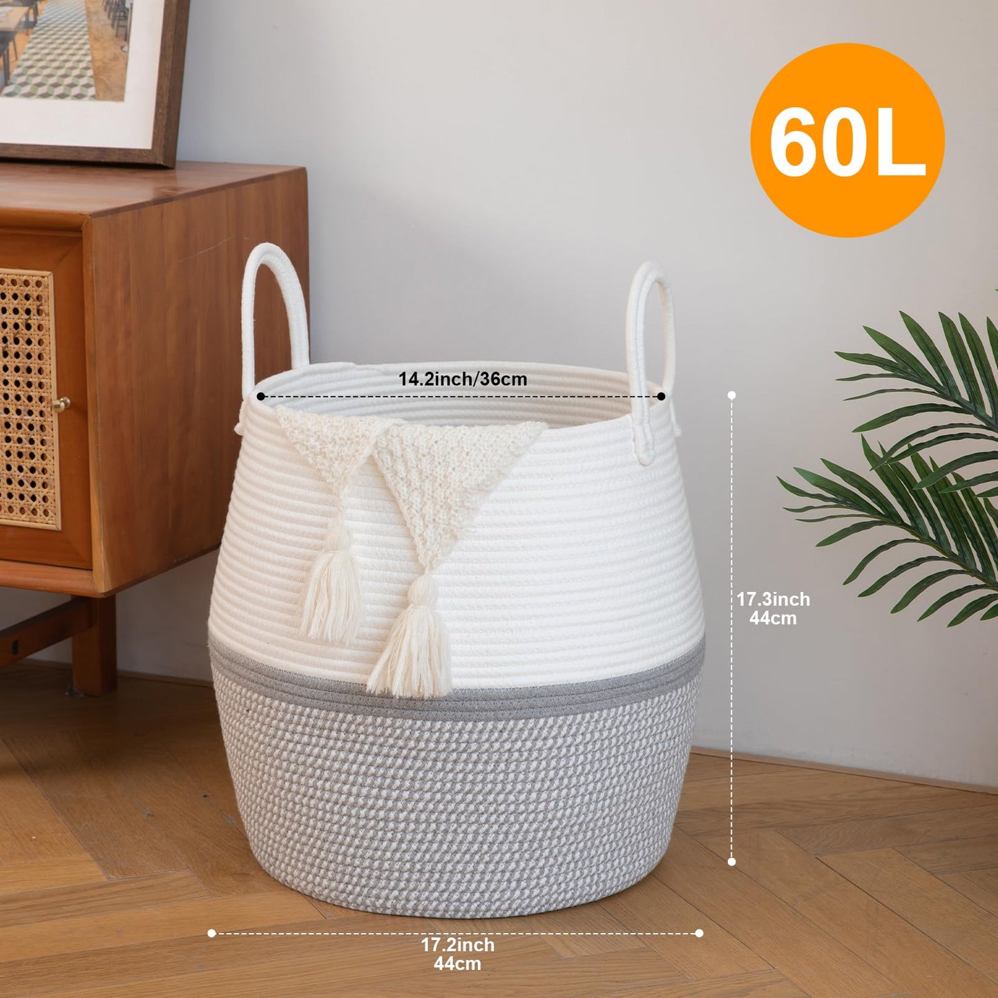 OIAHOMY Cesta para Mantas de 60L con Asa, Cesta de Almacenamiento para Sala de Estar, Cesta de Ropa Sucia para Ropa, Toallas, Almohadas, Almacenamiento de Juguetes para Niños y Perros, Cesta de Bebé