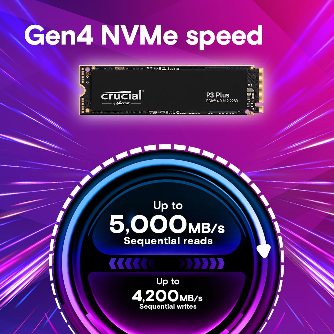 Crucial P3 Plus 2TB PCIe Gen4 3D NAND NVMe M.2 SSD, hasta 5000MB/s - CT2000P3PSSD8