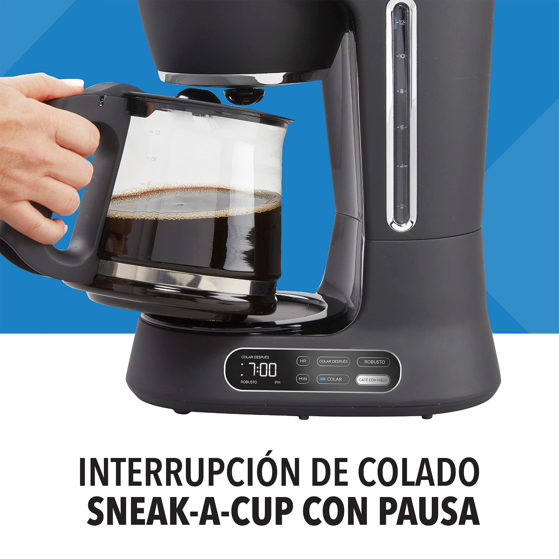 Cafetera Automática PowerXL Negra con Función de Café Helado y Caliente 12 Tazas
