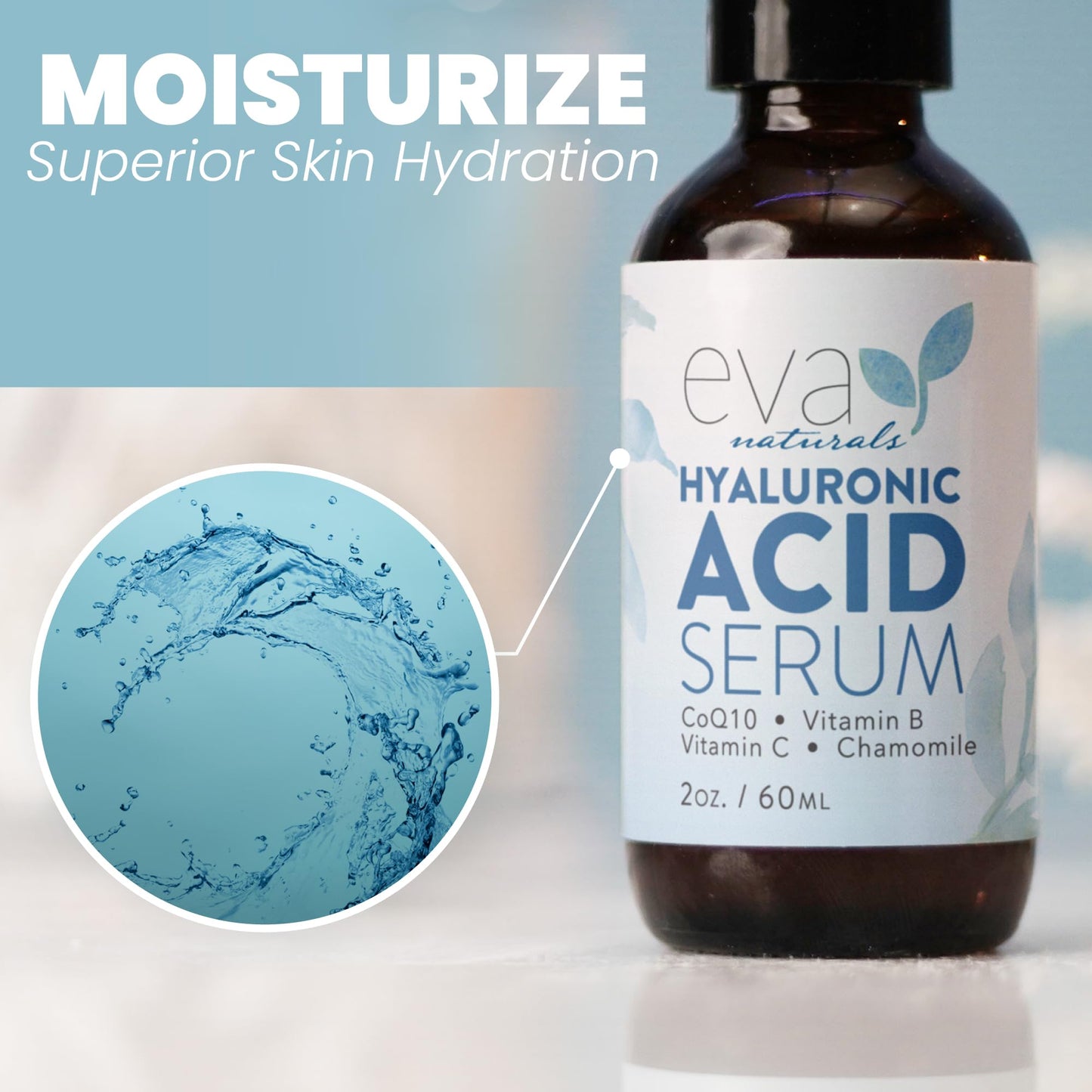 Eva Naturals Hyaluronic Acid Face Serum, Anti-Aging, Moisturizing Wrinkle Serum with Vitamin C, B