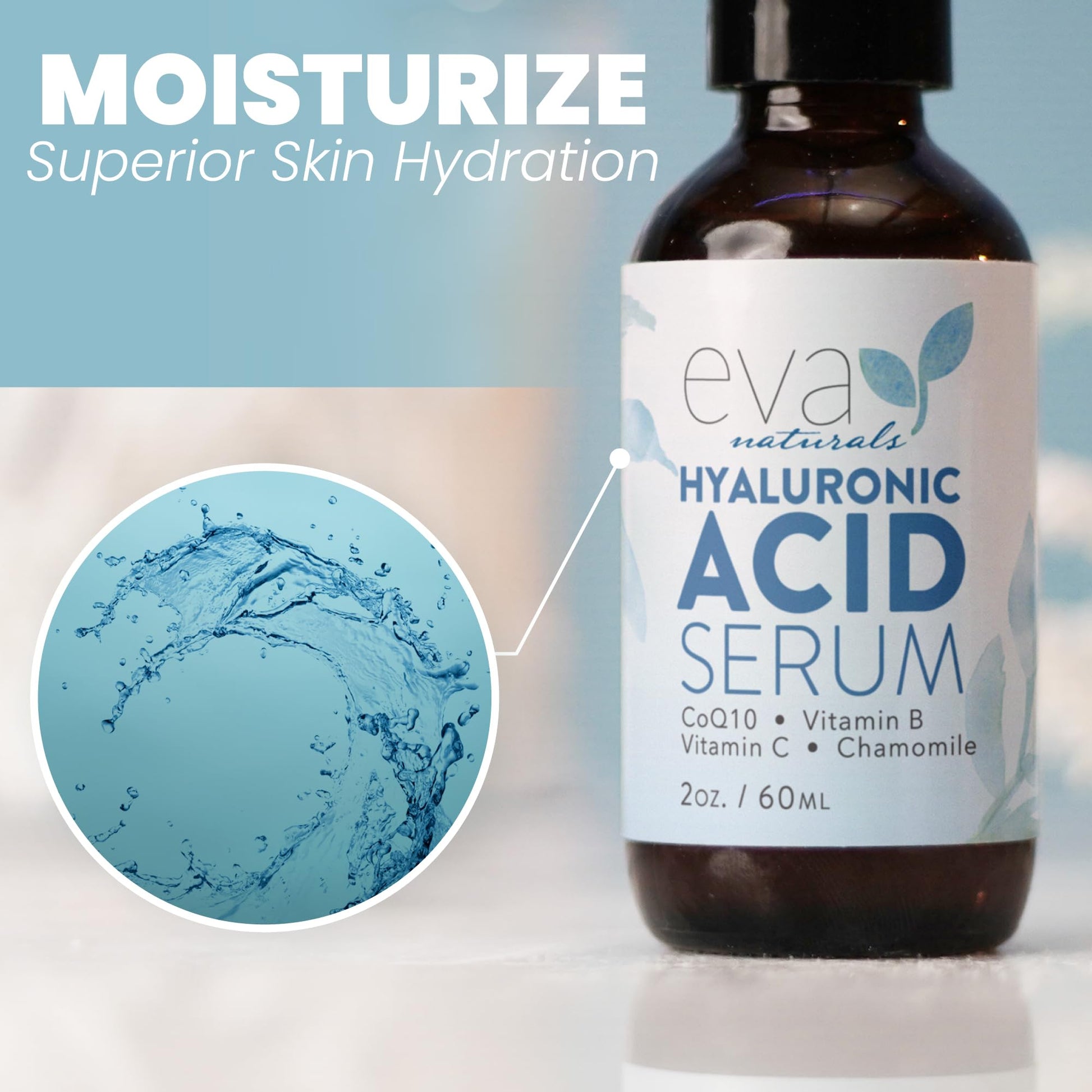 Eva Naturals Hyaluronic Acid Face Serum, Anti-Aging, Moisturizing Wrinkle Serum with Vitamin C, B