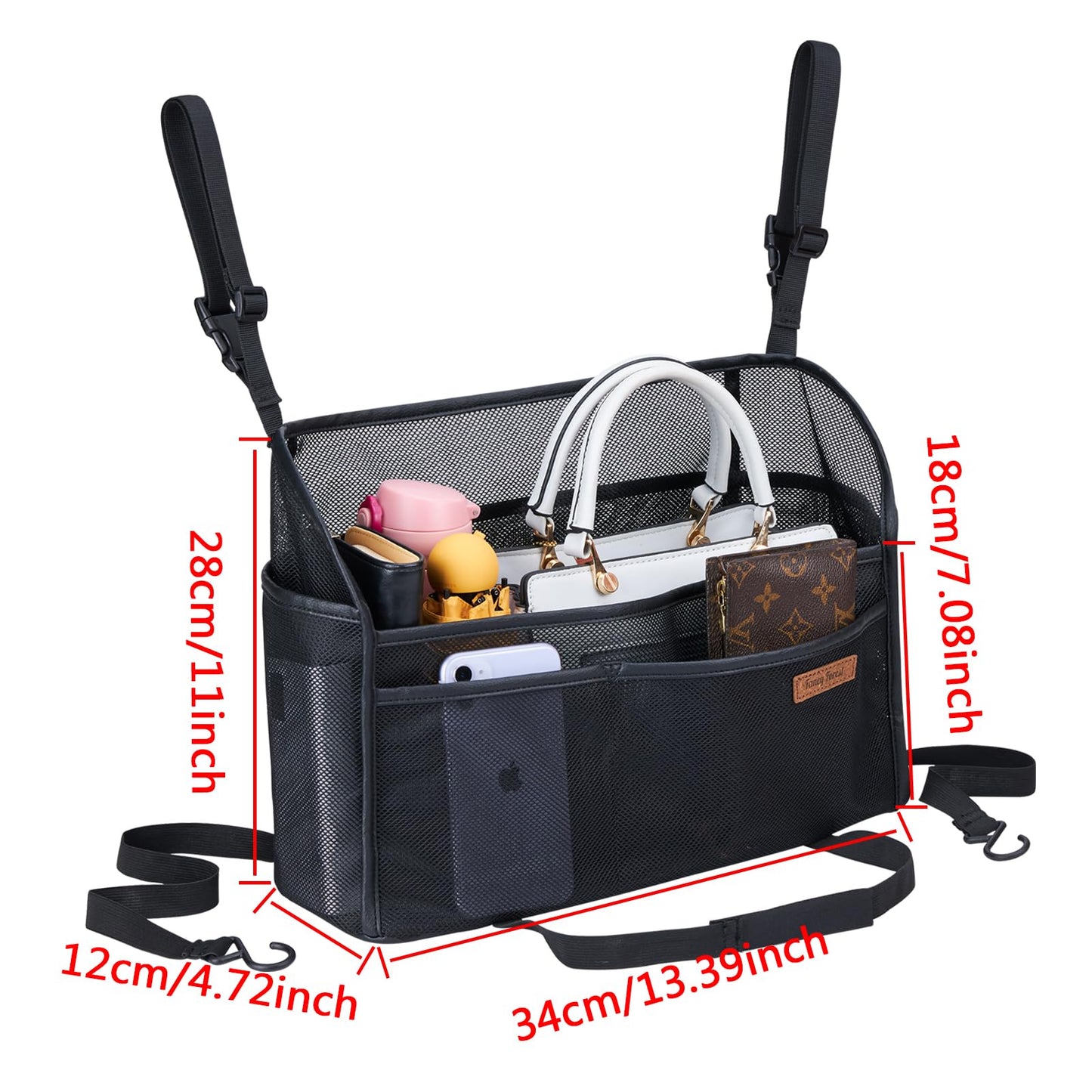 WLLWOO Organizador de Bolso de Red para Coche, Soporte para Bolso de Mano Entre Asientos, Almacenamiento Trasero, Soporte para Monedero para Consola, Barrera de Almacenamiento para Asiento Delantero