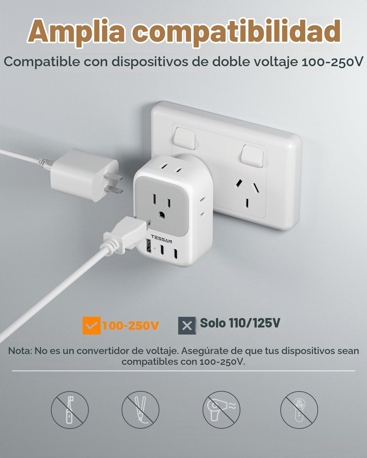 Adaptador de Viaje TESSAN Enchufe Australiano Corriente Argentina