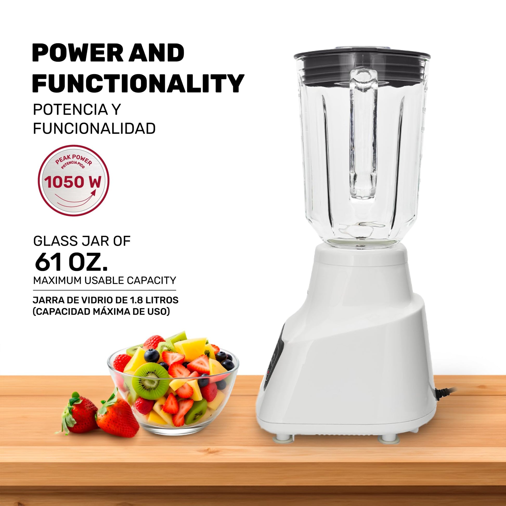 Licuadora Taurus Potenza Comfort Vidrio 1.5L 1050 Watts con 50% Menos Ruido y 9 Funciones