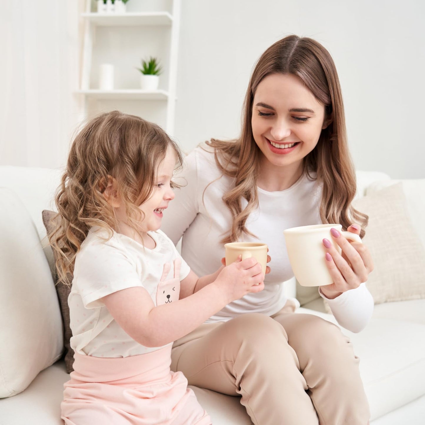 Vemolea Vaso de Silicona con Asas para bebés, para niños pequeños y niños pequeños, Vaso de Aprendizaje Abierto para Mayores de 6 Meses, 113 g (Juego de 2) (Rosa y Verde)