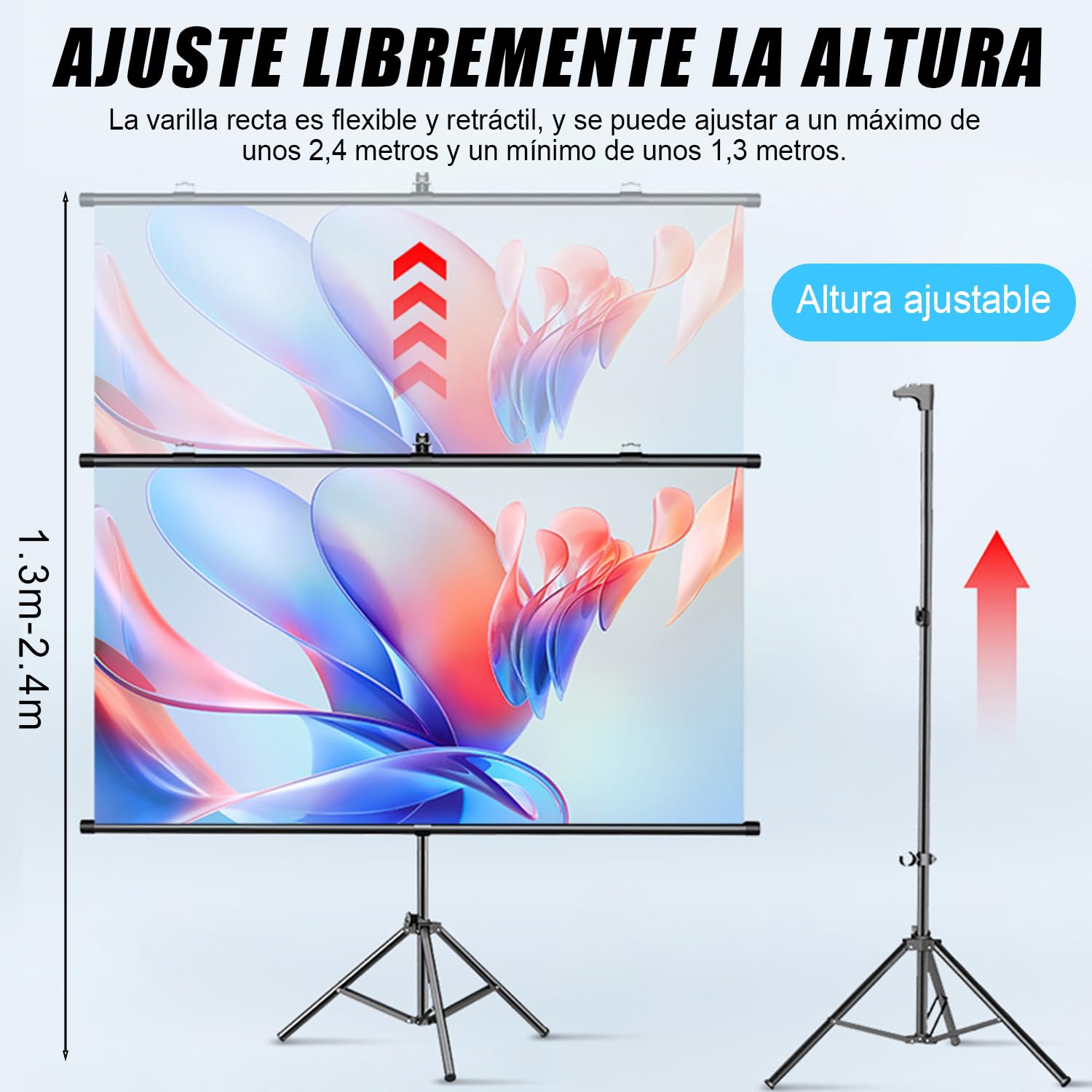 Pantalla para Proyector, Pantalla de Proyector Retractil, 84 Pulgadas 16:9, con Soporte Altura Ajustable, Antiarrugas y Plegable, Ideal Para Cine en Casa, PelíCulas de Interior/Exterior (84 Pulgadas)