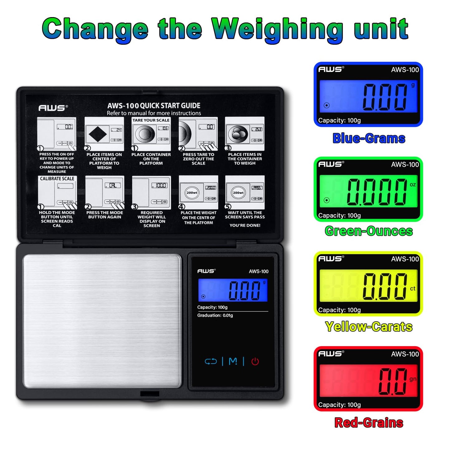 American Weigh Scales Series Báscula de peso digital de bolsillo, peso de calibración incluido 100 g x 0,01 g, (negro),