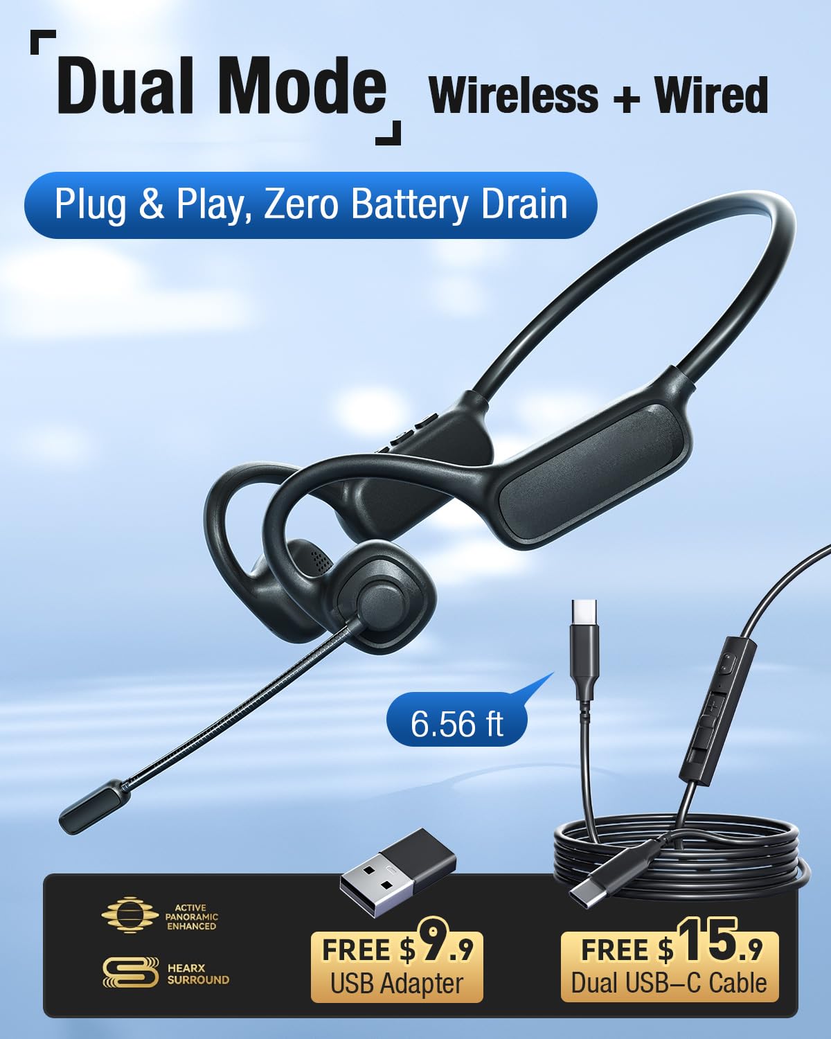 Auriculares Bluetooth QOEKUEY Negro Diseño Deportivo con Micrófono y Sonido Premium