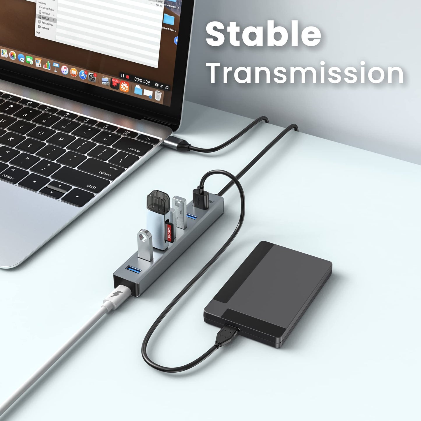 atolla Hub USB 3.0, 7 Puertos Multi USB Hub de Aluminio, Cable de Extensión de 1m Adaptador USB para PC, Portátil, Macbook Pro y más