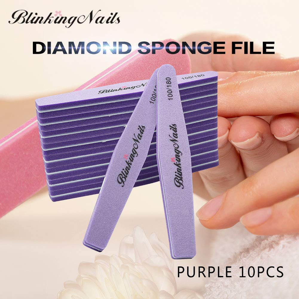 BlinkingNails Nail Buffers of Sponge Nail File Double Sides Design 100/180 Grit, Tampón de Uñas, Lima de Uñas Esponjosa de doble cara, diseño de grano 100/180, Nail Buffer for Acrylic Nails, Tampón Acrílico para Uñas, Pulidor de Uñas Para Uñas Acrílicas,