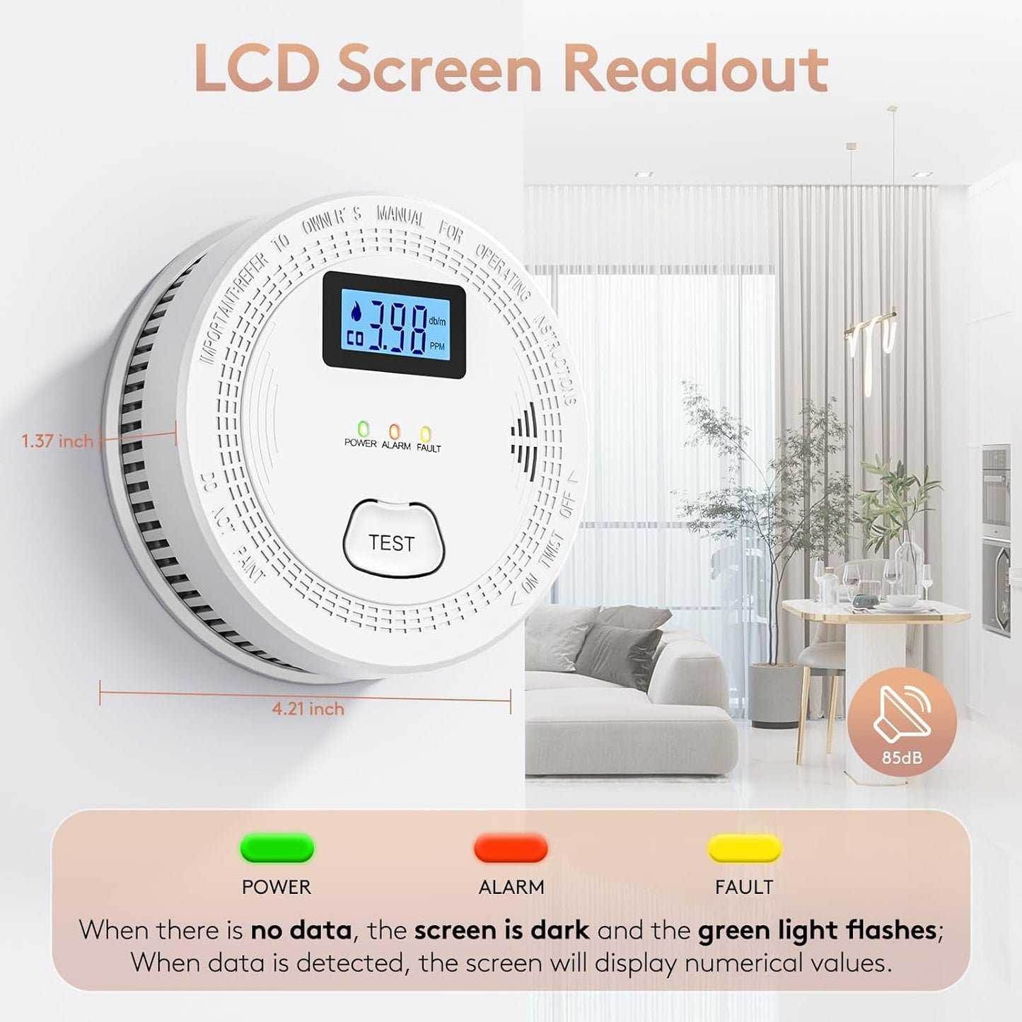 Detector de Humo y Monóxido ZUMECA Gris con Alarma Fotoeléctrica para Hogar, Hotel, Escuela