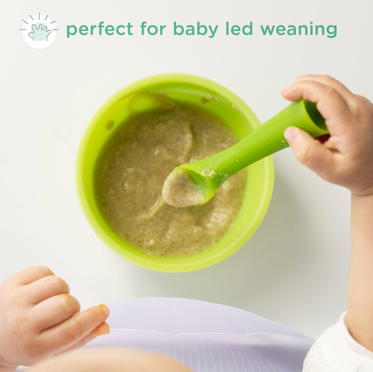 Olababy - Cuchara de entrenamiento de punta suave 100% silicona para destete dirigido por el bebé, paquete de 2 (limón/coral)