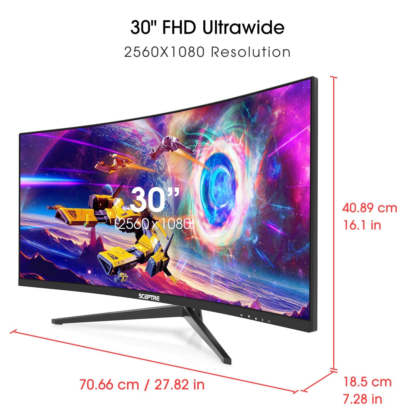 Monitor Gaming Curvo Sceptre 30 Pulgadas Negro Metalizado Pantalla Ultra Ancha hasta 200Hz con Altavoces Integrados