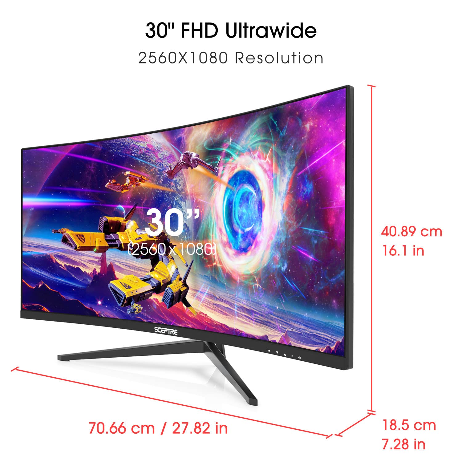 Monitor Gaming Curvo Sceptre 30 Pulgadas Negro Metalizado Pantalla Ultra Ancha hasta 200Hz con Altavoces Integrados