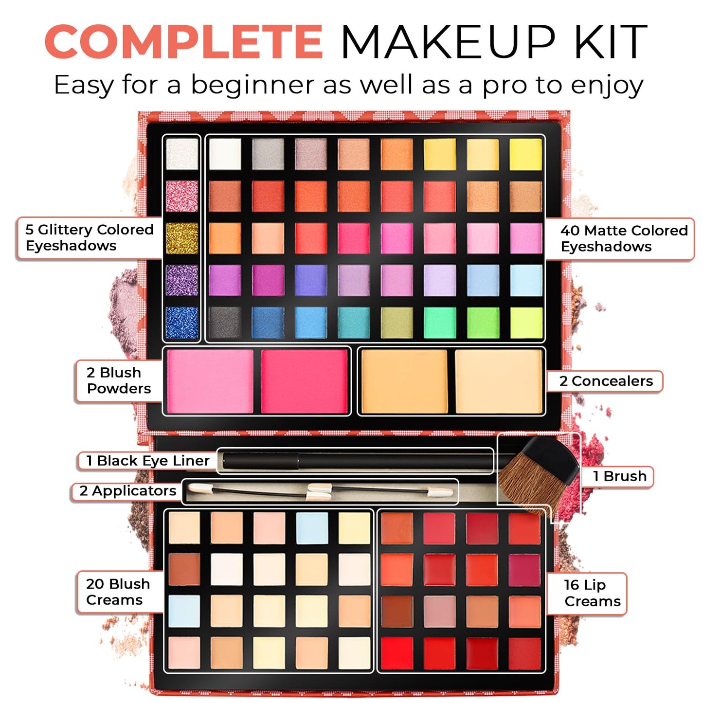 Makeup Kits for Teens - 2-Tier Love Make Up Gift Set and Eyeshadow Palette for Teen Girls and Juniors -Variety Shade Array - Full Starter Kit for Beginners or Pros by