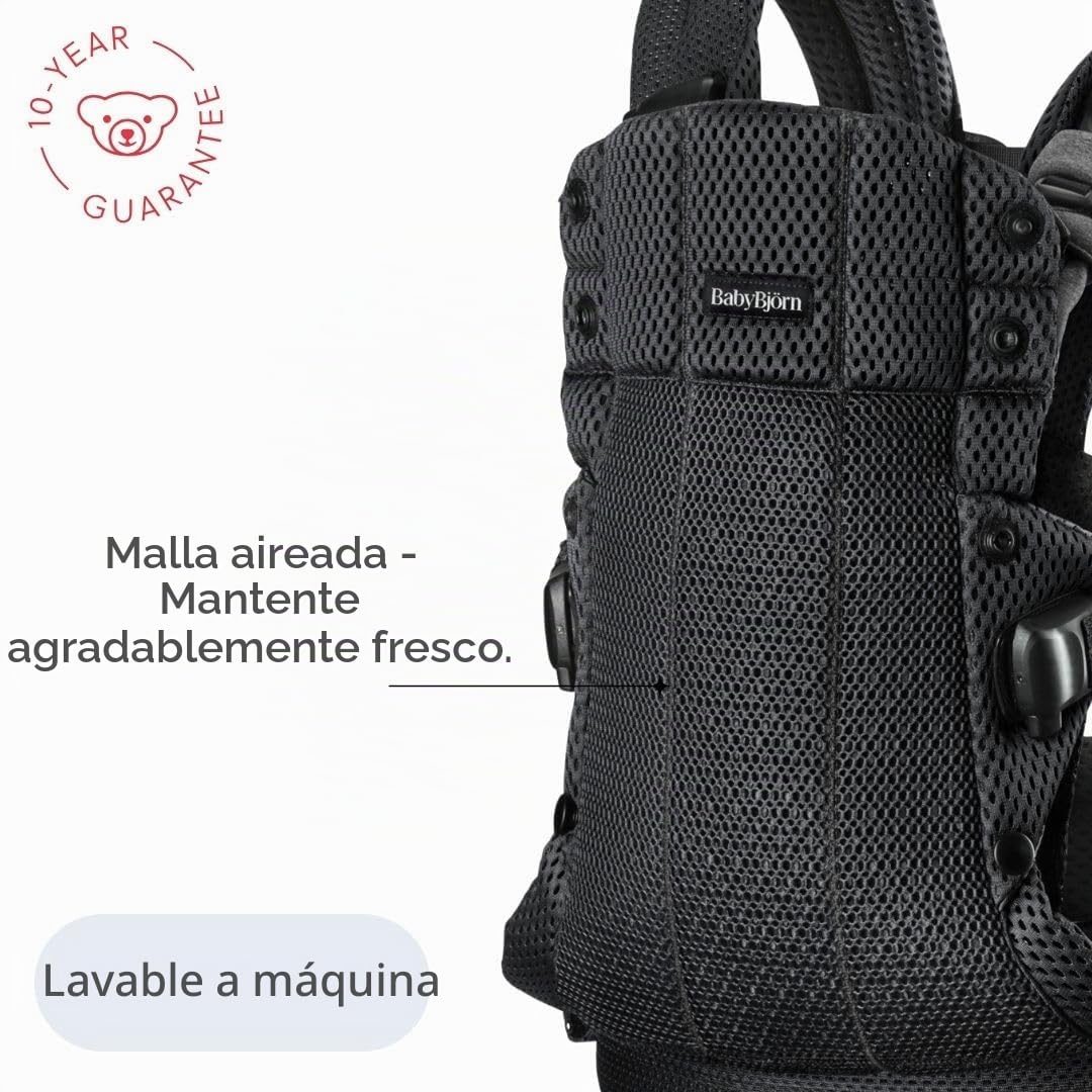 BabyBjörn Canguro Portabebé Harmony, Malla 3D, Negro | Ergonómico, para recién nacidos hasta los 3 años (3.2–15 kg), 4 posiciones, posición de piernas ajustable, suave y cómodo