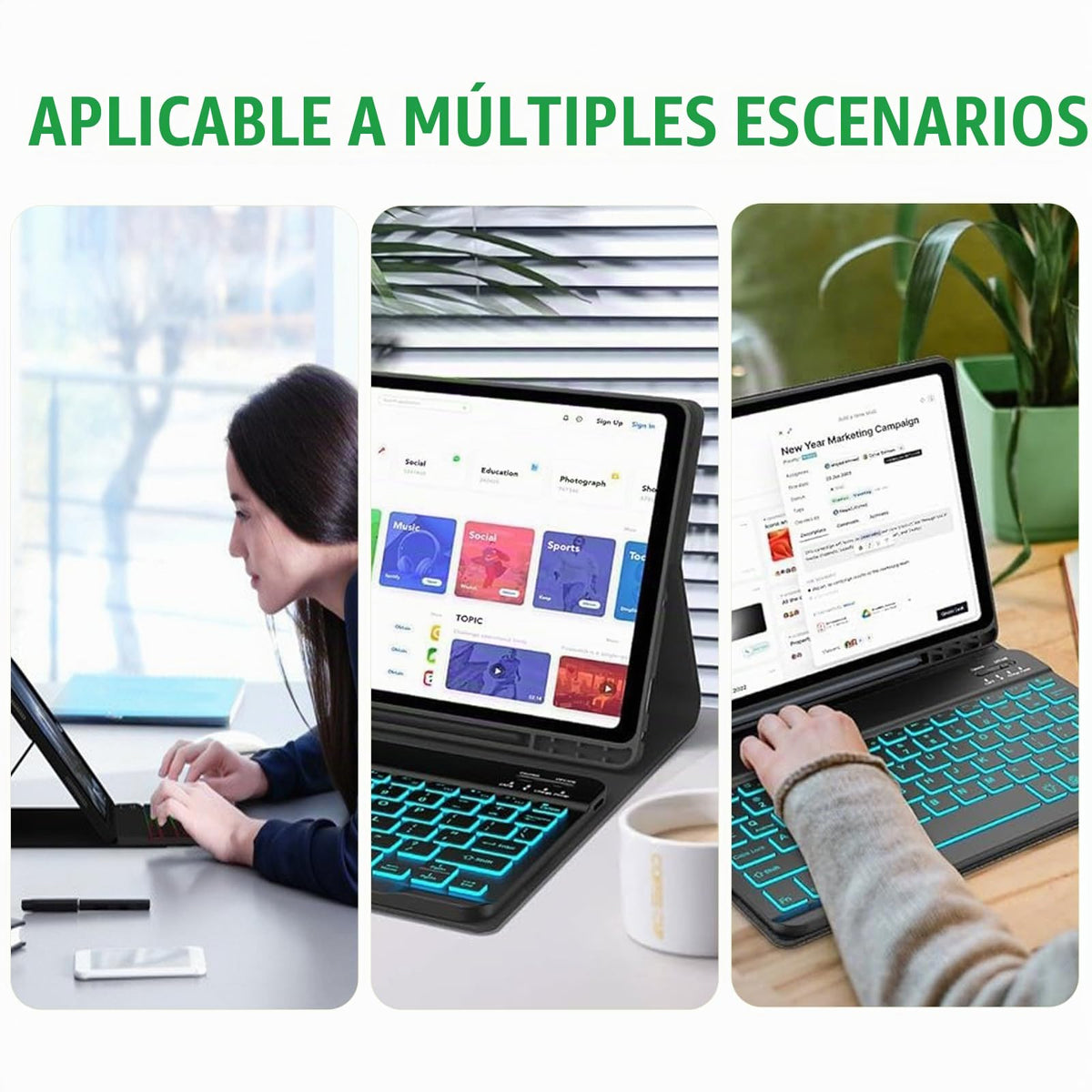 Funda Protectora Delgada con Teclado Extraíble Samsung Galaxy Negro Retroiluminación 7 Colores 10,9 a 11 Pulgadas