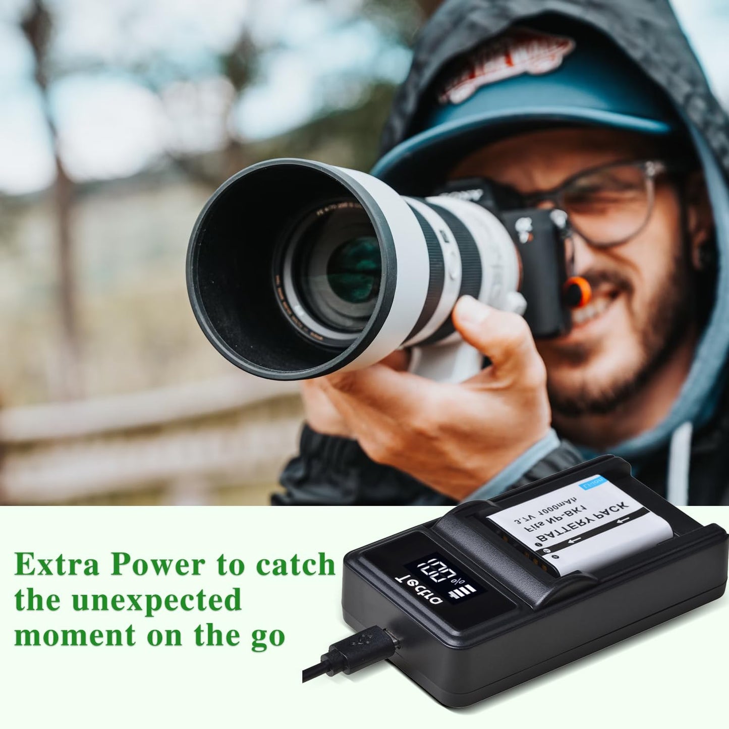 Paquete de Baterías y Cargador USB LED Tectra NP-BK1 para Sony Cybershot