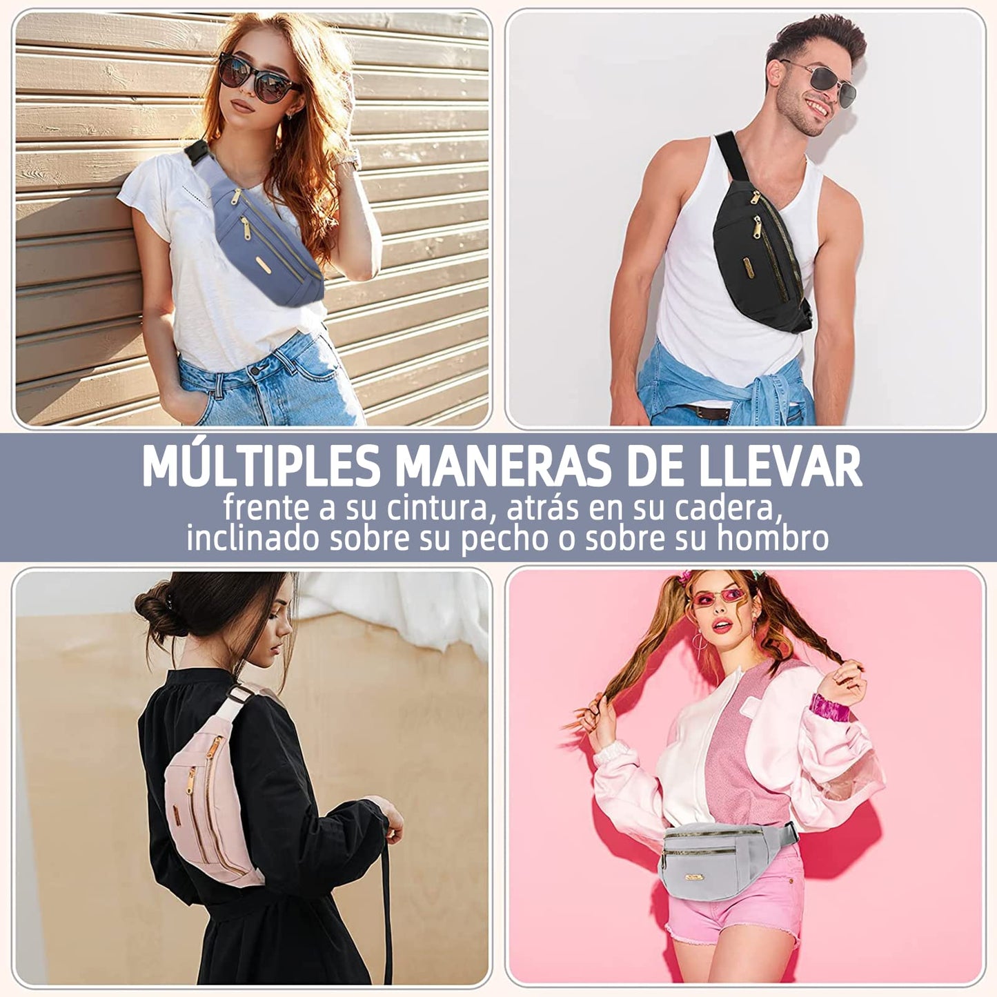 Cangurera PKDEF Negra Deportiva con Cinturón Impermeable Ajustable para Mujer