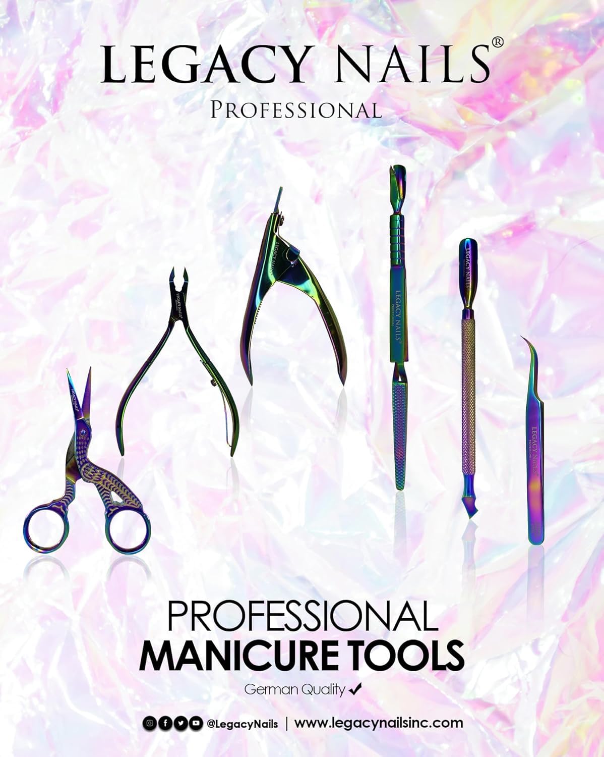 Legacy Nails - Empujador de uñas profesional multicolor 2 en 1, acero inoxidable, premium para manicura y pedicura