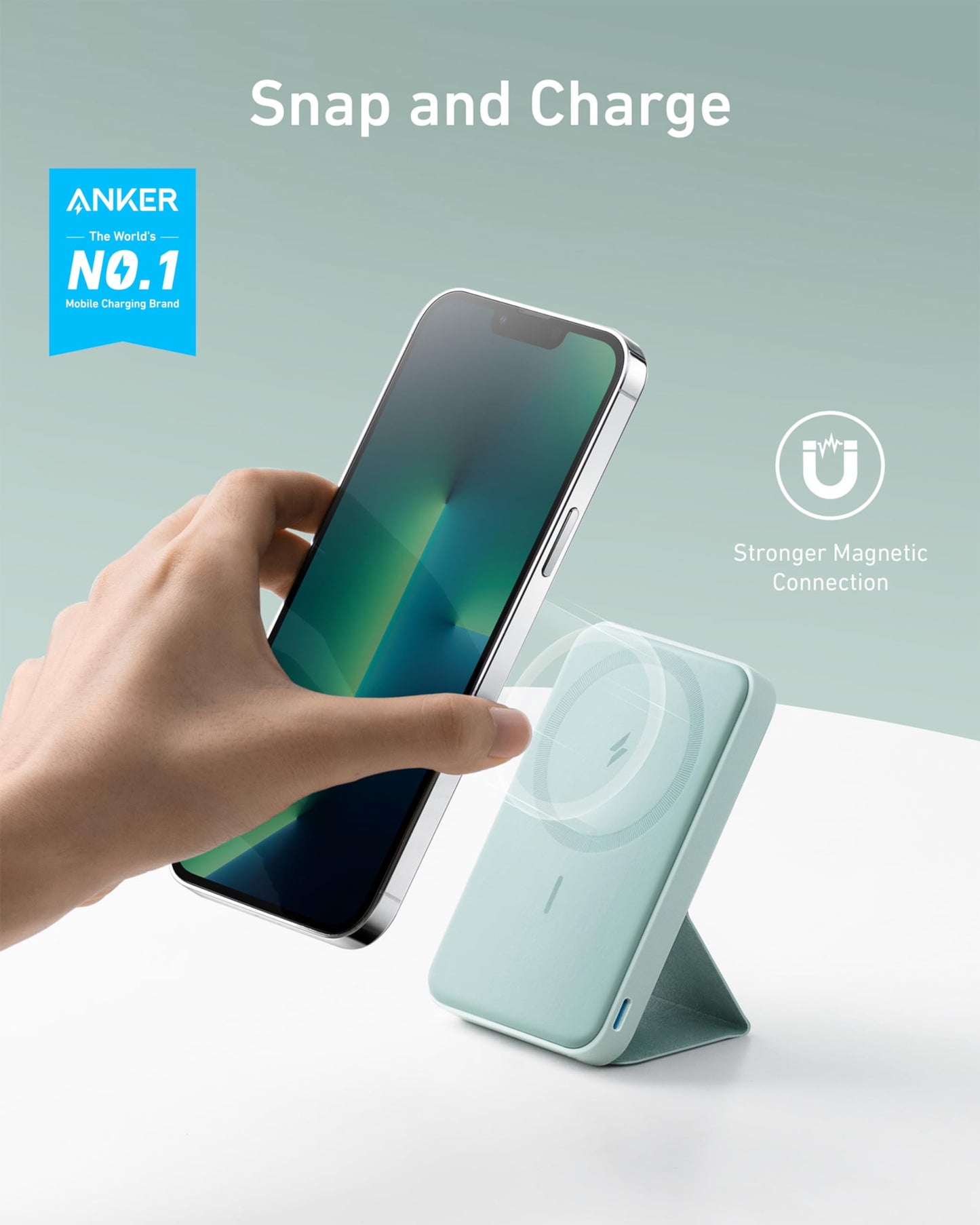 Batería Magnética Anker Verde de 5000 mAh con Soporte y USB-C para iPhone Series