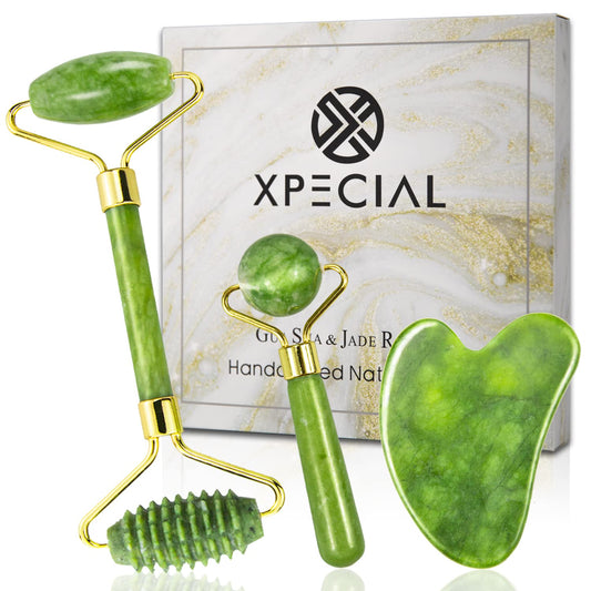 Rodillo Gua Sha & Jade Roller, rodillo facial, herramienta de masaje facial Guasha, juego de cuidado facial Xpecial de la piel, masajeador para eliminar arrugas e hinchazón de ojos, antienvejecimiento y relajación corporal