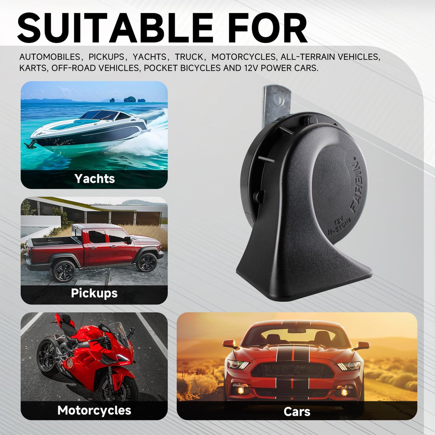 FARBIN - Bocina compacta de 12 V para coche, tono alto, 510 Hz, impermeable, universal para cualquier vehículo (un solo tono alto, 12 V)