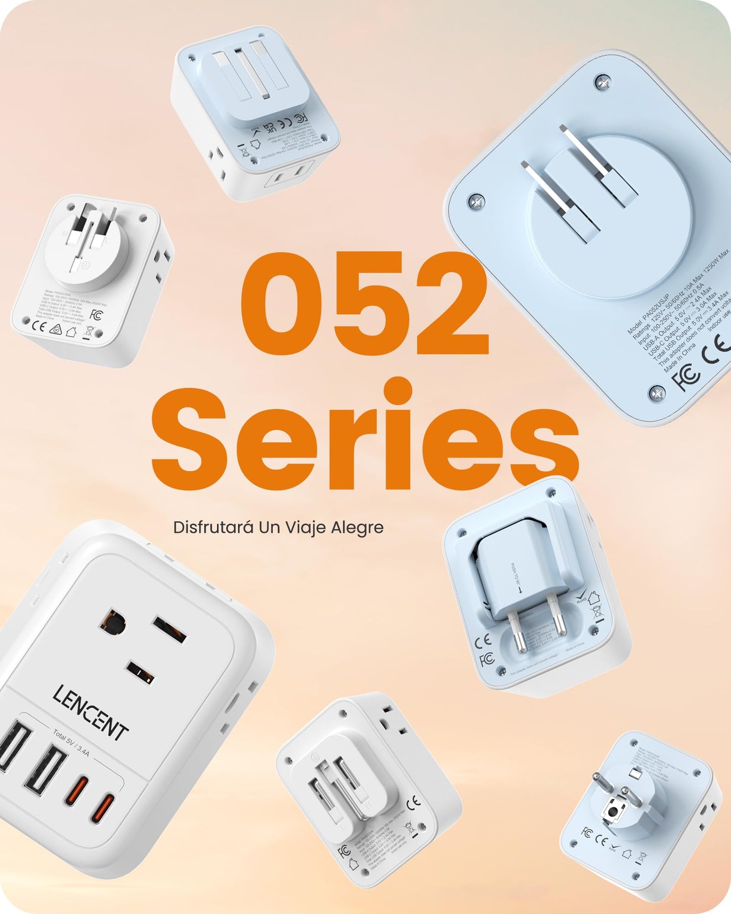 LENCENT Adaptador de Enchufe Plegable, Adaptador de Viaje con 4 Salidas y 4 Puertos USB (2USB C), Cargador Japón Tipo A de 2 a 3 Clavijas, Multicontacto de EE.UU. a Japón Canadá México Filipinas Perú