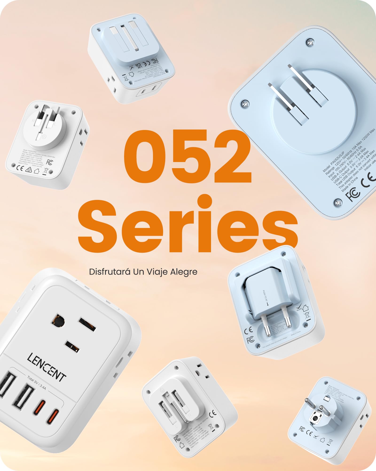 LENCENT Adaptador de Enchufe Plegable, Adaptador de Viaje con 4 Salidas y 4 Puertos USB (2USB C), Cargador Japón Tipo A de 2 a 3 Clavijas, Multicontacto de EE.UU. a Japón Canadá México Filipinas Perú