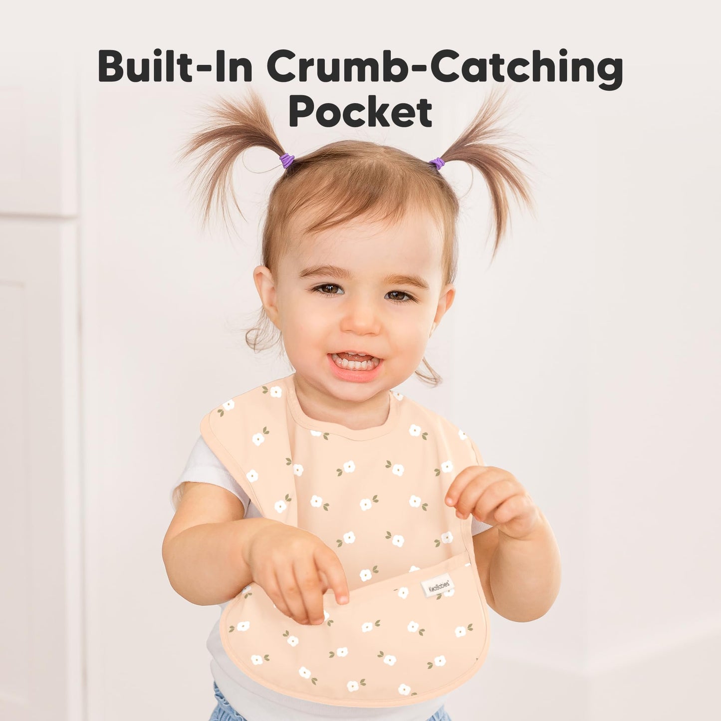 KeaBabies Paquete de 3 baberos impermeables para comer - Baberos ligeros con colector de alimentos, a prueba de desorden, para bebés y niñas de 6 a 36 meses