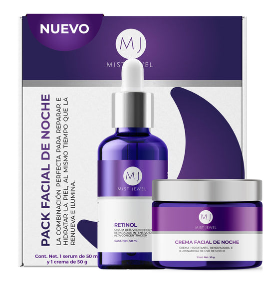 MIST JEWEL | Pack facial de noche con serum retinol 50ml y crema nocturna 50g para hombres y mujeres reparacion y renovacion | Paquete cuidado facial de suero + crema reperadora e hidratante