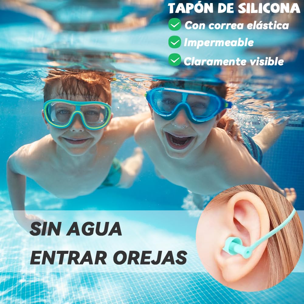 Juego de Gafas de Natación Infantil con Montura Grande y Bolsa de Almacenamiento, Protección Antivaho y UV
