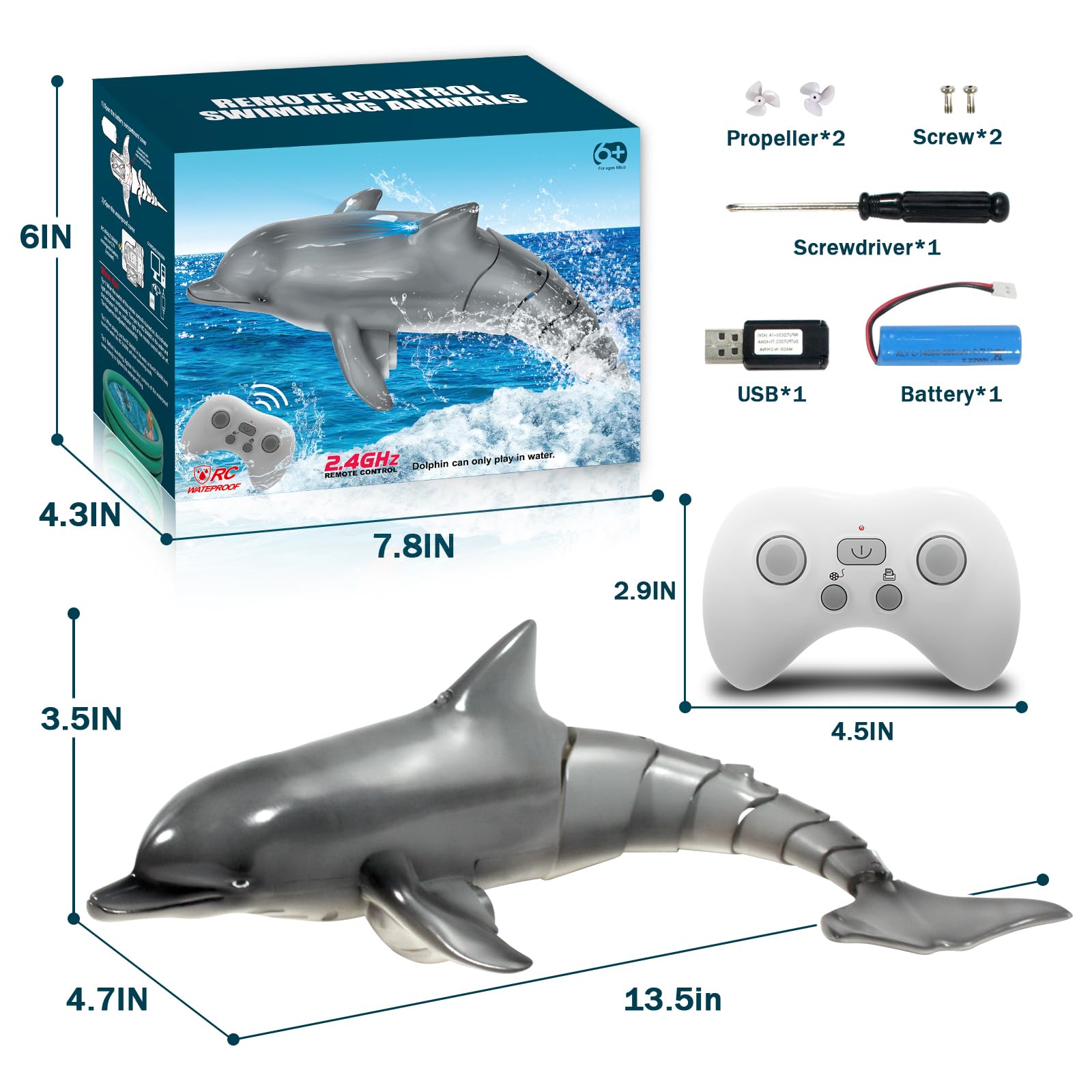 Control remoto de tiburón delfín, juguetes de piscina de agua para niños de 8 a 12 años, 2.4G de simulación alta delfines oceánicos con luz, juguetes de baño para niños y niñas de 6 años