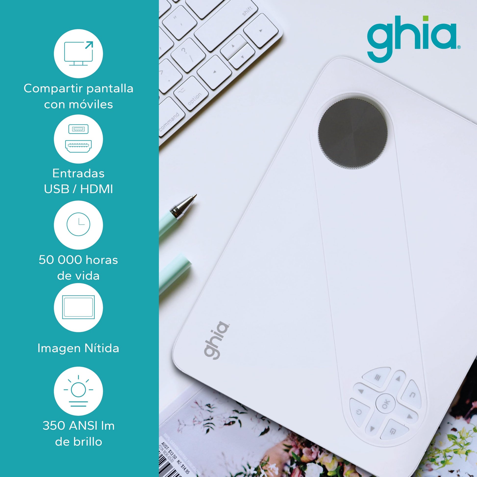 Proyector GHIA Blanco 4K WiFi Conectividad Full HD 350 ANSI