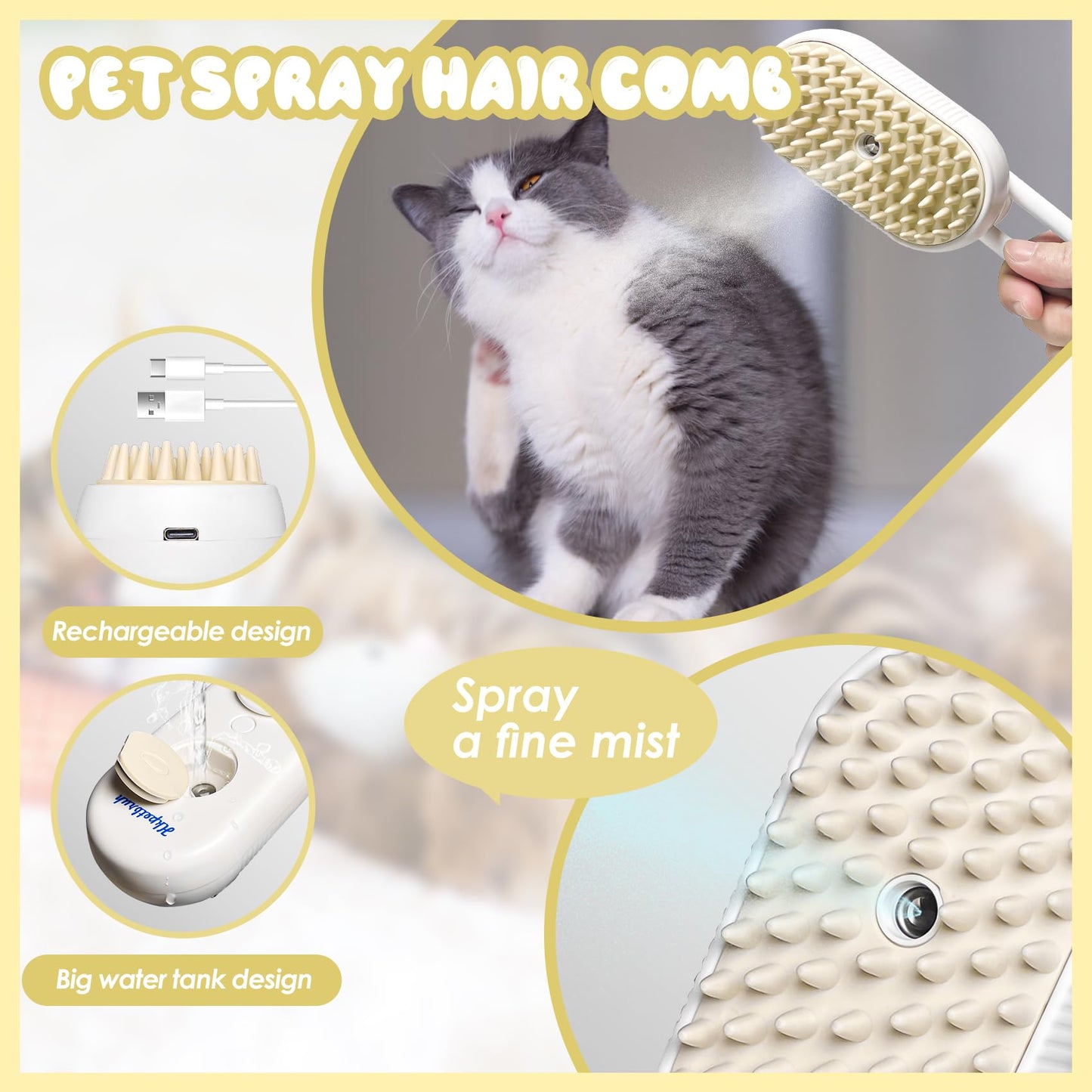 Hkpetbruh Cepillo De Aseo De Vapor Para Gatos Y Perros - Herramienta De Spa Para Mascotas Fácil De Limpiar Con Cepillo De Agua Y Tecnología De Depilación