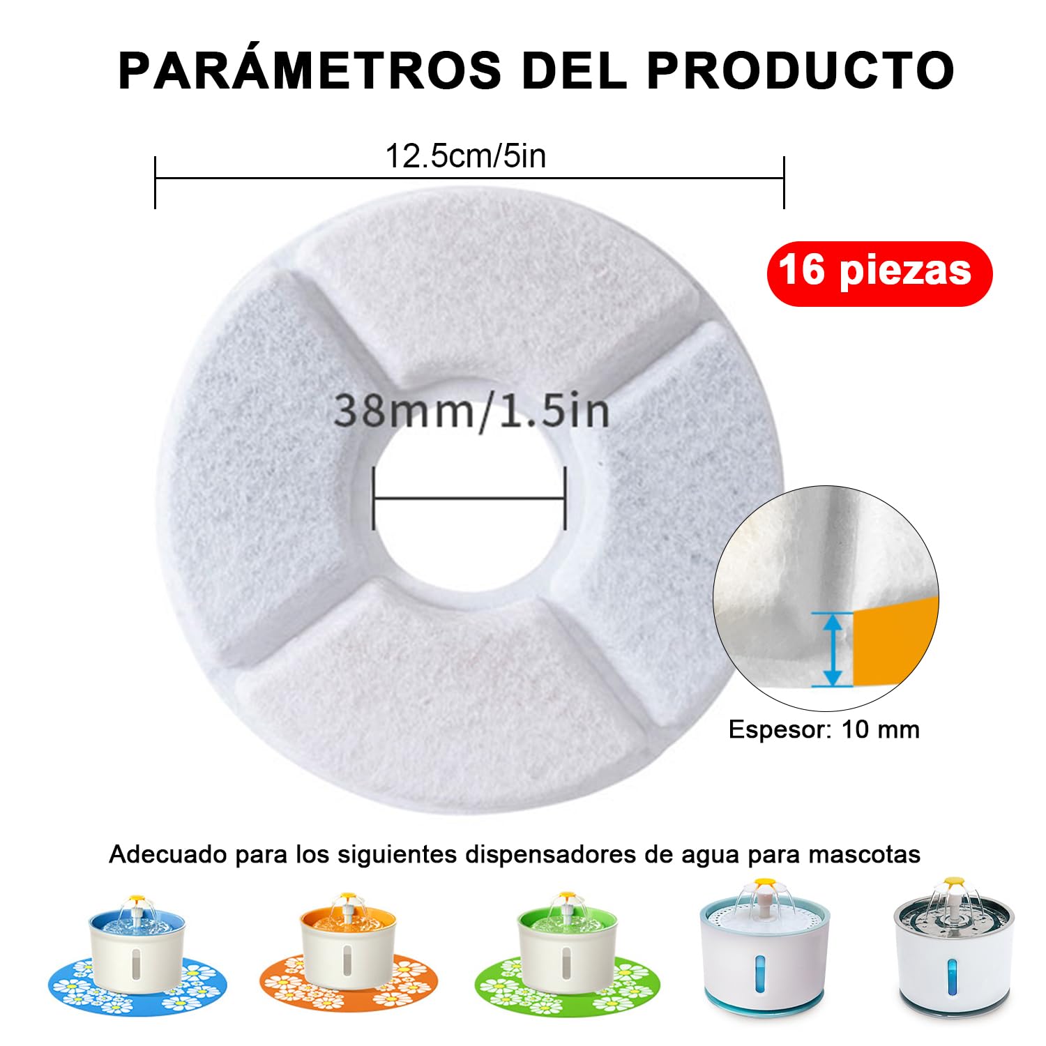 Filtros de Bebedero para Mascotas JUYAN Resina y Carbón Activo 16 Piezas Gatos