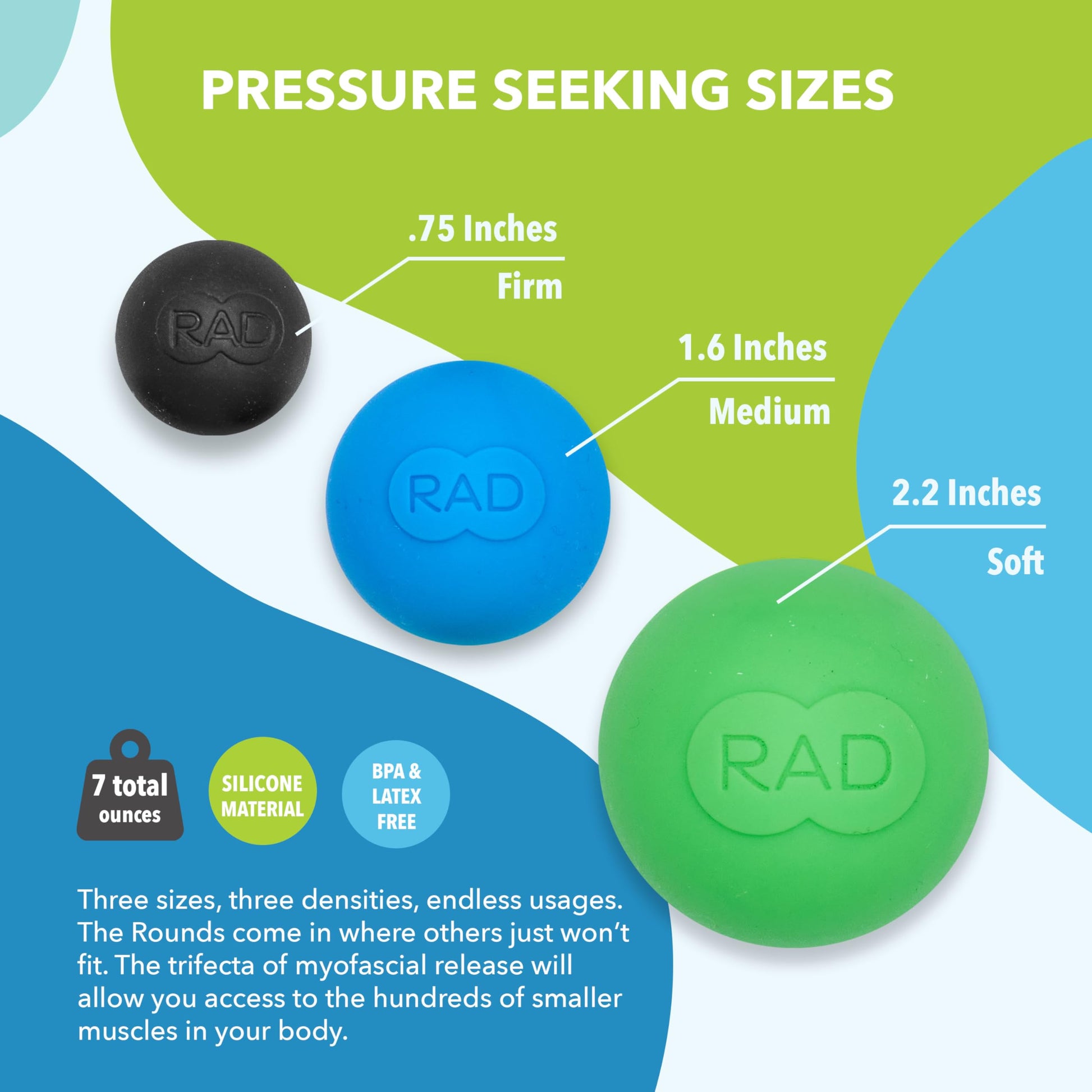 Set de Bolas de Masaje RAD rounds Azul para Liberación Miofascial y Recuperación