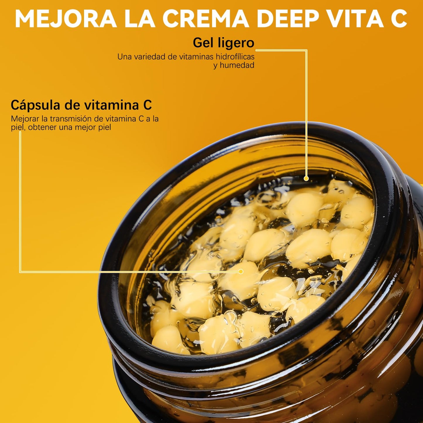 LUSCOR Deep Vitamin C Capsule Cream,Crema en cápsulas Deep Vita C,Gold Capsule Moisturizer,Para antiarrugas y aclaración de la piel: gel transparente, humectante e hidratante