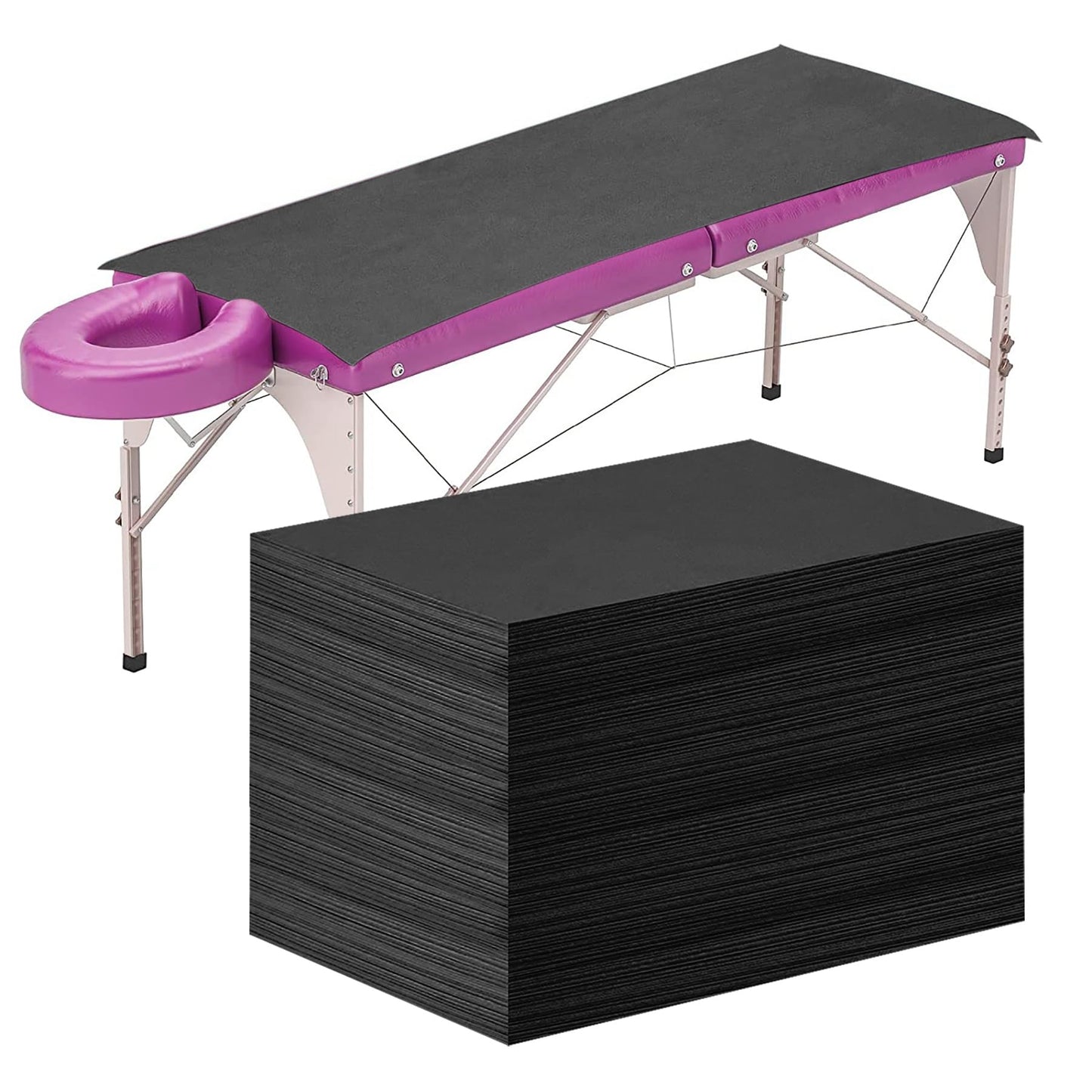 Framendino, paquete de 50 sábanas desechables de masaje negro, gris, impermeable, tela no tejida, transpirable, para silla de salón, hotel, camas de pestañas